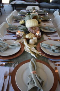 Thanksgiving Sage and Copper Fall Dining Table Decor